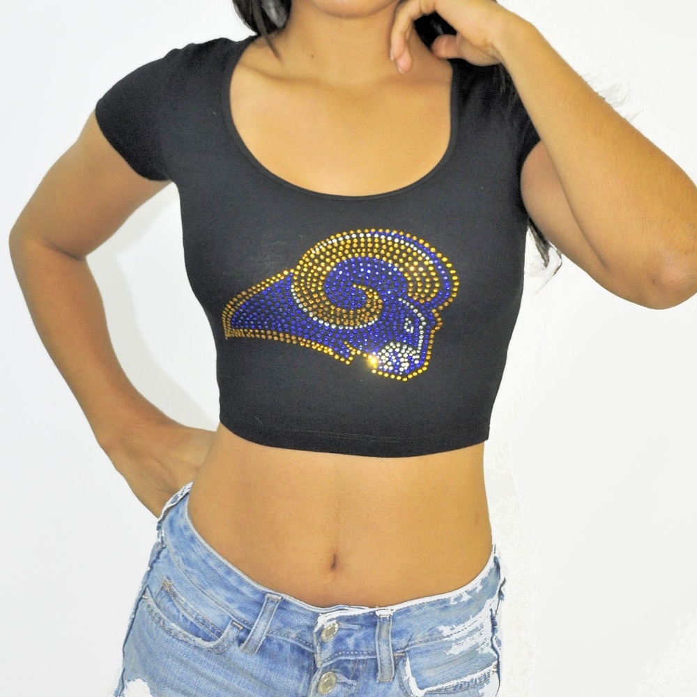 Bling rhinestone Los Angeles Rams crop top shirt